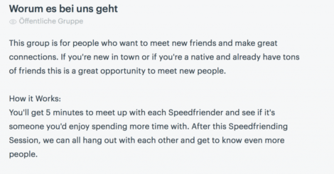 Speedfriending Meetup Group Description